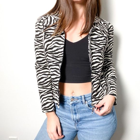 Vintage Eighties Ribkoff Zebra Print Cropped Bomber Jacket - Picture 1 of 9